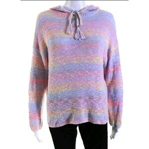 27 Miles Knit Pastel Hooded Sweater Pink Purple Yellow Size Small